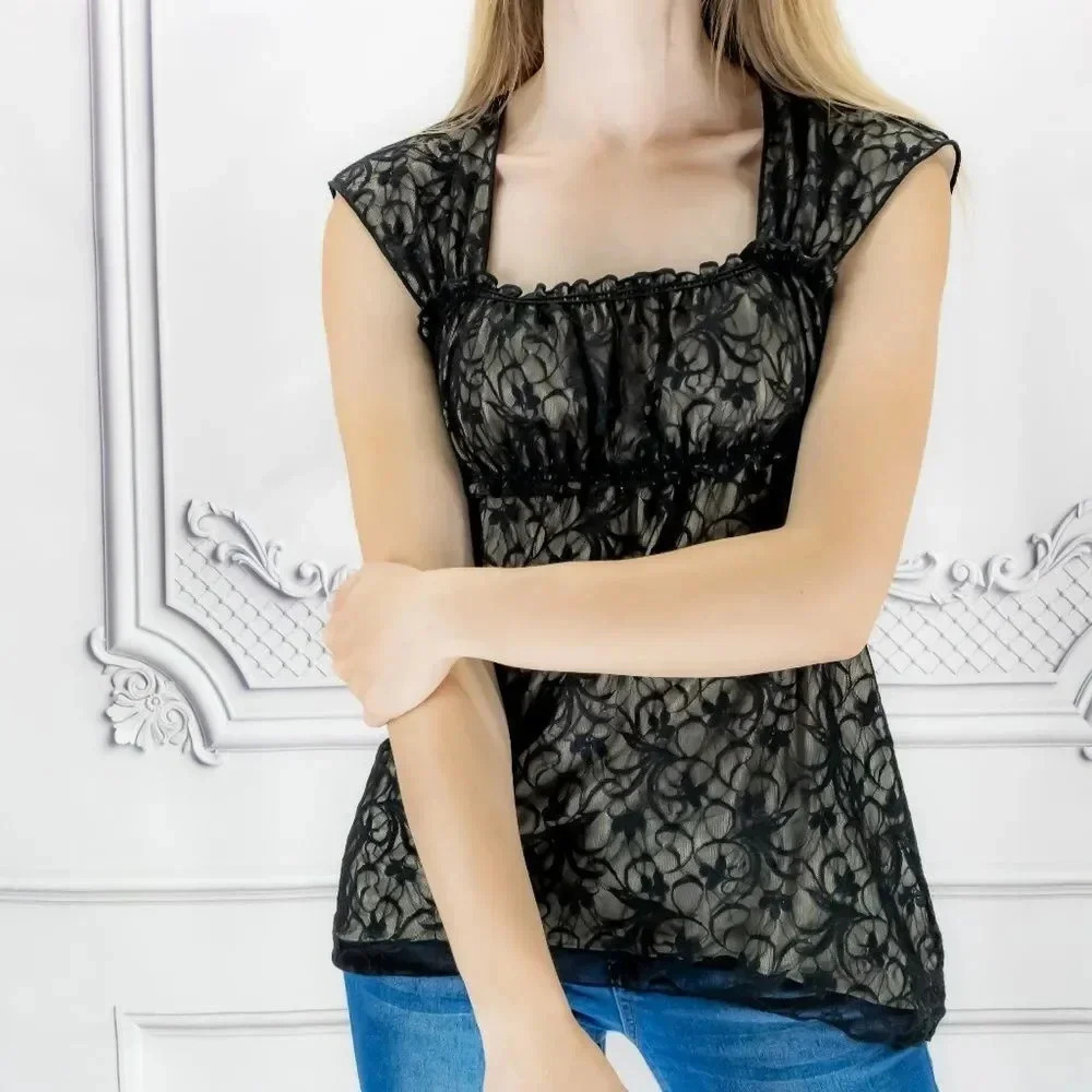 Max Studio Lace Short Sleeve Blouse